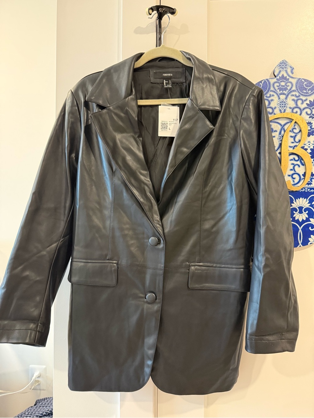 Forever 21 Black Faux Leather Blazer Jacket
